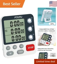 Loud Alarm 3-Channel Kitchen Timer with Large Display - Ideal for Home & Office