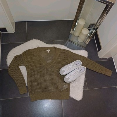 Esprit Strickpullover 34 36 lochmuster olive baumwolle leinen Strickpulli Top