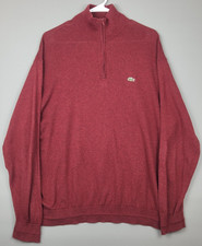 Lacoste Sweater Mens 7 Red 1/4 Zip Pullover Lightweight Logo Cashmere Blend