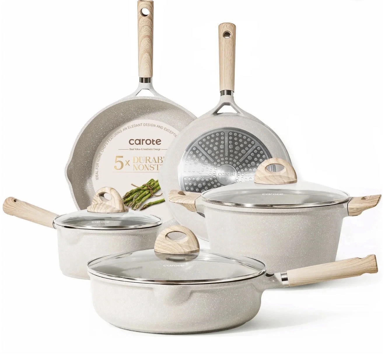 Carote Nonstick Cookware Set 8-Piece,Kitchen Pots and Pans Set,Stay-Cool Handles