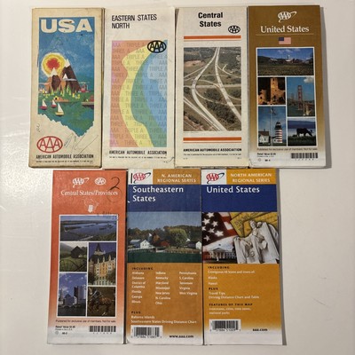 Lot Of 7 AAA USA Regional Road Maps Travel 1970,78,80,98,98 2003,05