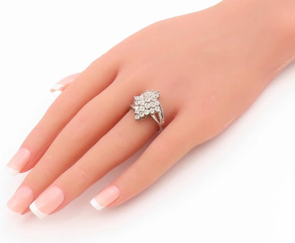 Anillo de plata de ley 925 vintage diamantes reales elegante racimo talla 8 RG34471 Foto 3 de 4