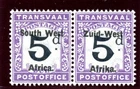 S.W.A. 1923 Postage Due 5d black & violet pair superb MNH. SG D10. Sc J13.