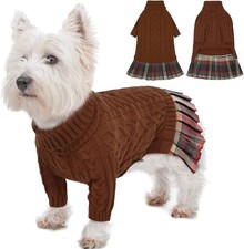 Dog Jumper Dress with Leash Hole-Warm Dog Turtleneck Pullover Knitwear for Dogs