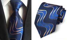 New Classic Paisley Blue Gold JACQUARD WOVEN 100 Silk Men's Tie Necktie