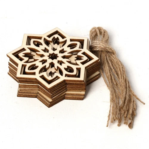 Eid Mubarak Decoration - Wooden Hanging Laser Cut Acrylic Geometric Star - 10 pc