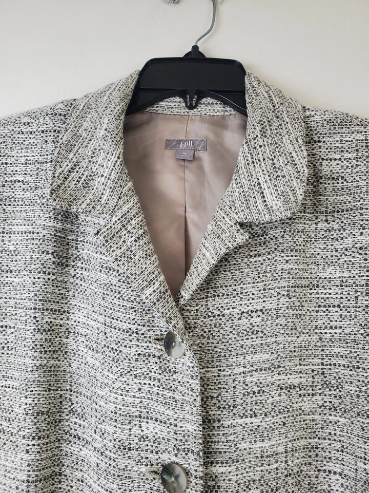 Blazer Jill Mujer XL Carrera Negocios Beige Gris Neutro Plisado Botón Frontal Foto 3 de 4