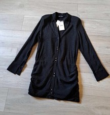 Zara Black Silky Mini Shirt Dress Ruched Collar Party Evening Christmas Size XS