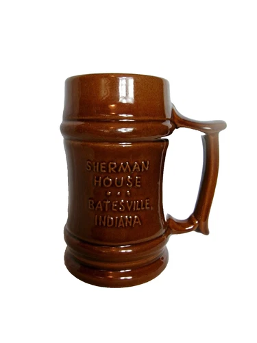 Vintage FRANKOMA (M2) Brown Glazed Pottery Stein Mug, Sherman House -Indiana