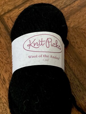 KNIT PICKS 100% Wool of Andes Yarn #23420 COAL BLACK 50gr/110yds