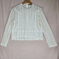 Zara Womens Lace Long Sleeve Bouse White Size Med Feminine with lining on front