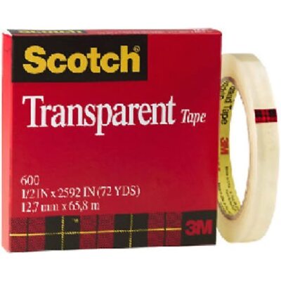 3M Scotch Transparent Tape, 1/2'' x 2592'', 1/Roll - Model 600