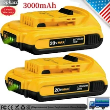 20 Volt Max 3.0Ah Lithium Battery ReplacementFor Dewalt DCB201 DCB203 20V 2Pack 