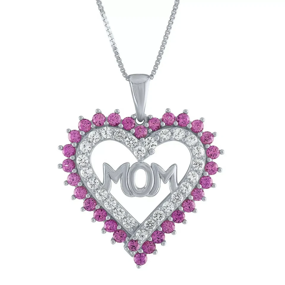 Collar colgante corazón promesa zafiro rosa simulado plata de ley 925 de 0,5 quilates Foto 3 de 4