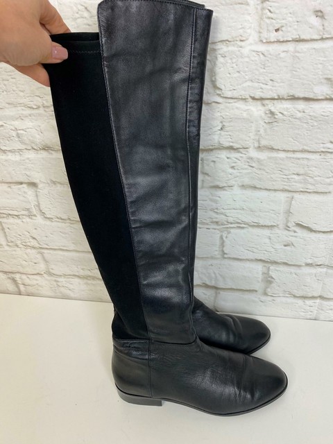 black patent quilted knee high boots