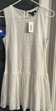 Forever 21 Ivory Short Boho Lace Dress Lined Size Medium Zip ￼Drop Waist NWT
