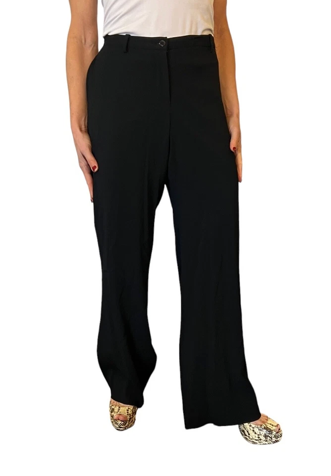 PANTALONES DE VESTIR MUJER VINTAGE EMILIO PUCCI NEGRO PIERNA ANCHA LANA 10-12 Foto 2 de 4