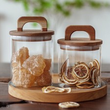 Glass Storage Containers Airtight Jars with Wooden Lid Kitchen Sugar Biscuit Jar
