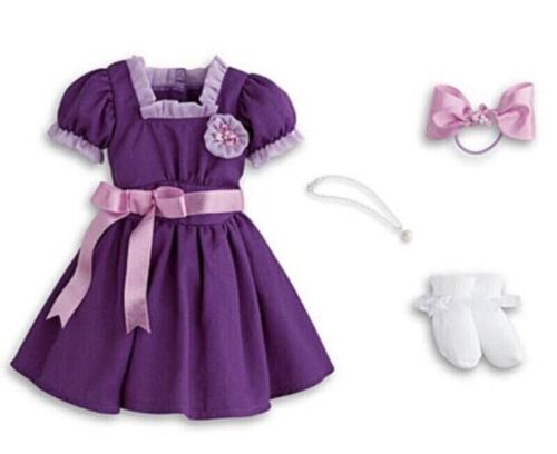 NIB American Girl Doll EMILY HOLIDAY OUTFIT Purple Dress Socks Necklace Bow - Picture 1 of 8