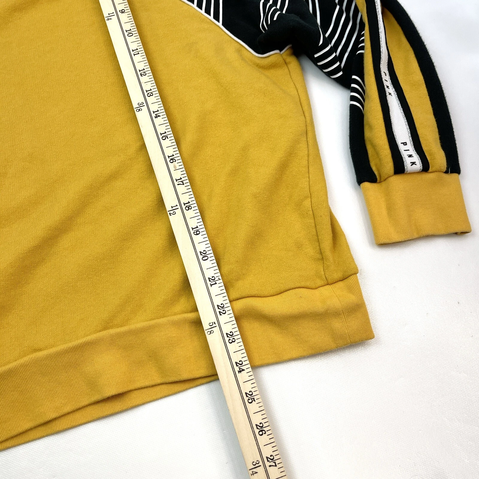 victoria-secret-vs mustard metallic-stripe pullover sweatshirt