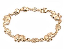 14K GOLD PLATED ELEPHANT BRACELET 7,5" / PULSERA DE ELEFANTE SUERTE 7.5" -BR1975