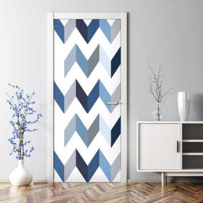Chevron Blue Blue Pattern Self Adhesive Bubble Free Door sticker Decal Decor