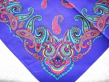 BRIGHT PAISLEY DEEP PURPLE BANDANA with TURQUOISE PINK OLIVE GREEN WHITE SCARF