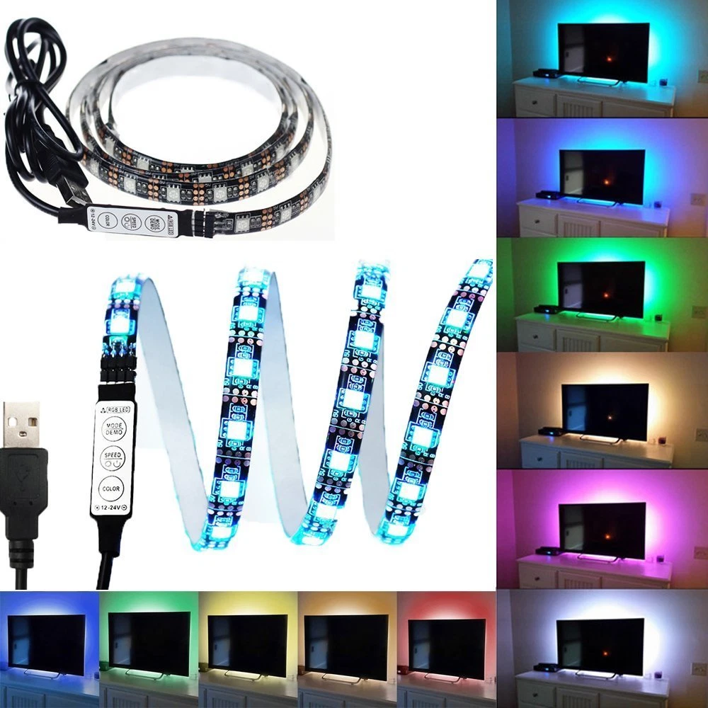 1M 5V RGB LED STRIP LIGHT COLOUR CHANGE USB KIT BACKGROUND