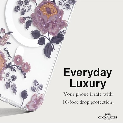 Coach iPhone 15 Pro Phone Case MagSafe Protective Floral Glitter Recycled Slim - Photo 5 sur 12
