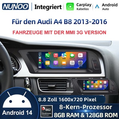 8.8'' 8+128G Android 14 Autoradio DAB+ CarPlay Für Audi A4 A5 B8 S4 S5 13-16 GPS