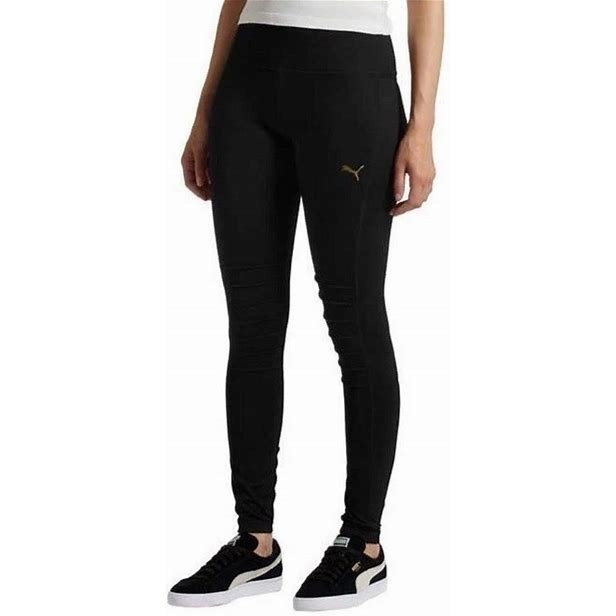 Puma Womens Leggings Size Large, Black With Gold Logo spandex