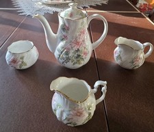 Vintage English Bone China Coffee Pot, Sugar Bowl,  Milk Jug & Creamer Set