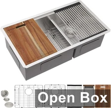 Fulorni FL3619USX-64 - 36"x19" Double Bowl Kitchen Sink, Stainless Steel