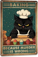 Funny Kitchen Cute Black Cat for Women Tin Metal Signs Home Décor 8x12 