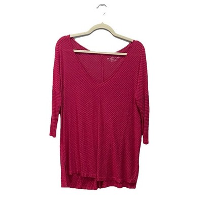 Beyond Yoga Live Fully Top Size XS Pink Gray Thin Stripe 3/4 Sleeve V Neck