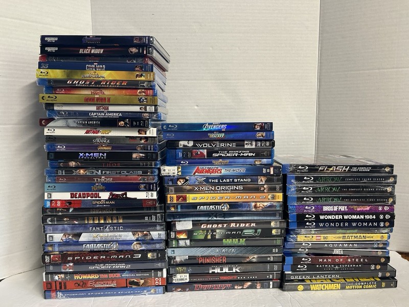 SEALED Marvel & DC Lot of 32 Blu-ray + 10 DVD Sealed + 23 Used - 65 In Total 4K