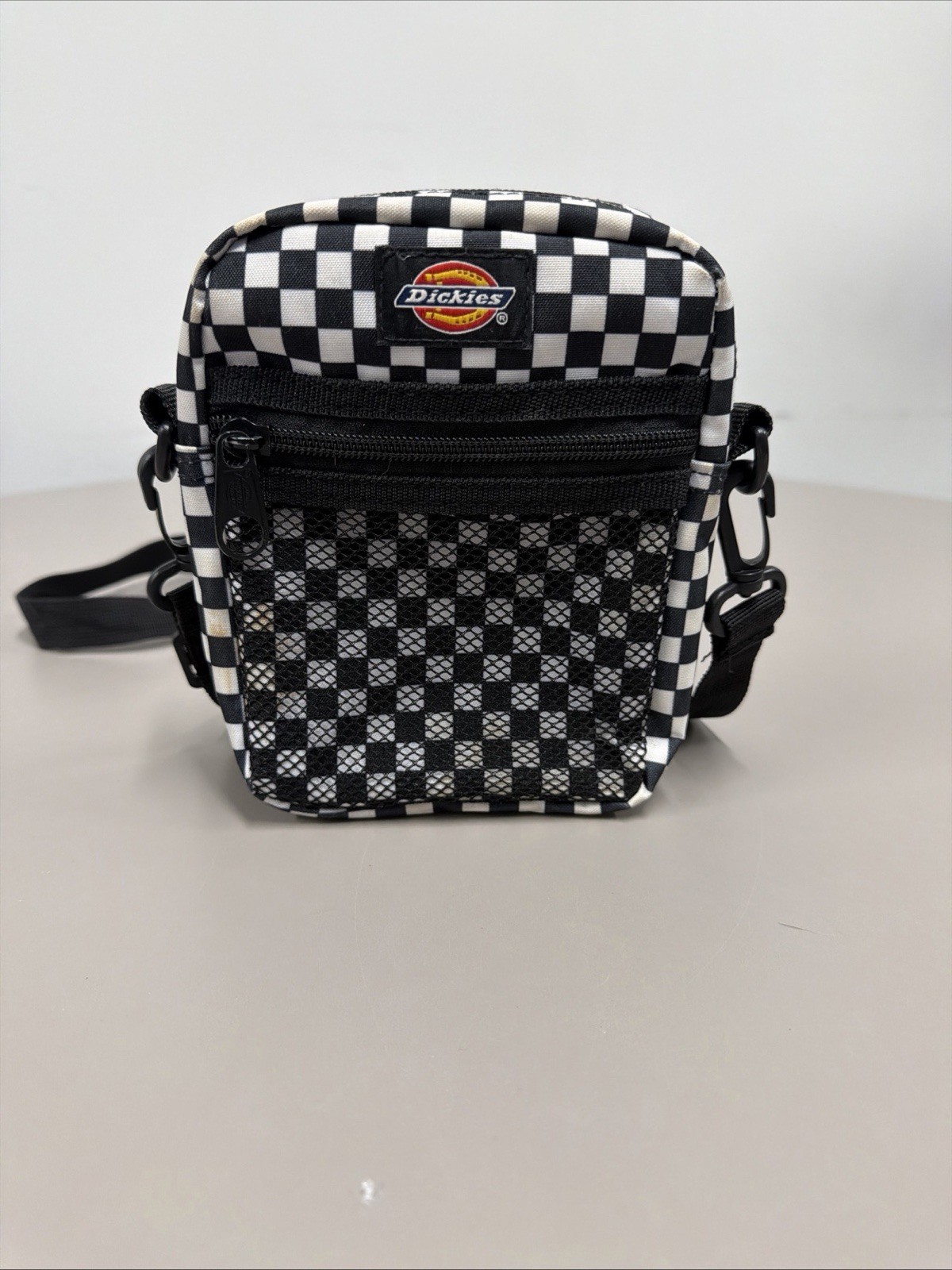 Dickies Crossbody Bag Black and White Checked Small Adjustab