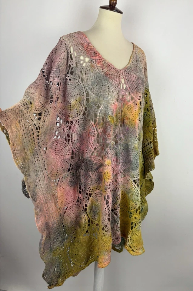 Oli & Hali Mujer Túnica Tejido Abierto Talla Única Crochet Poncho Mangas Tinte Vestido Foto 2 de 4