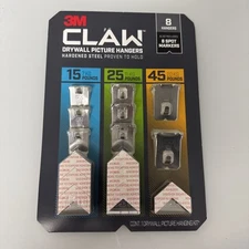 3M Claw Drywall Picture Hangers Set 8-Pack Steel 15/25/45 LB +8 Spot Markers NEW
