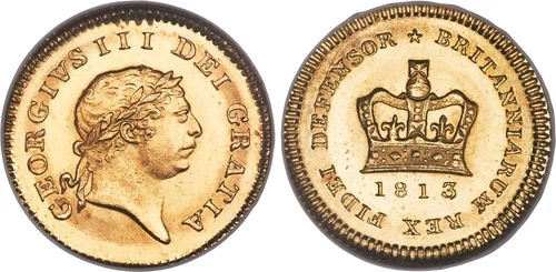 GREAT BRITAIN. George III. 1813 AV Third-Guinea. NGC MS65. KM 650