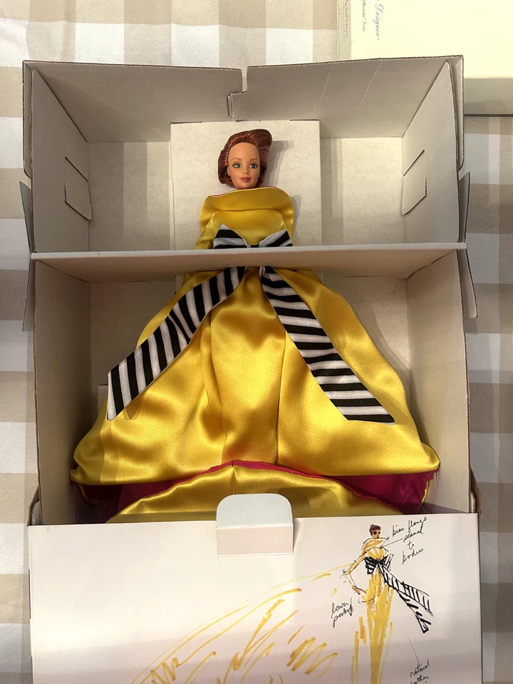 Кукла Barbie Bill Blass 1997 Mattel в дизайнерском желтом и розовом платье. Новый в коробке - Изображение 3 из 4