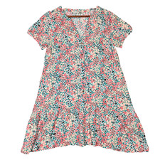 Loft Mini Shirt Dress Women's S Multicolor Ditsy Floral Flounce Hem Cottagecore