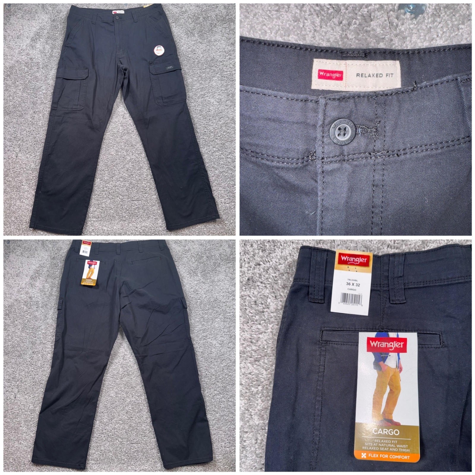 Wrangler Relaxed Fit Cargo Pants Mens Stretch Black 36x32 NEW