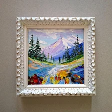 Mount Rainier Original Oil Painting: Impasto Landscape Art, Unframed 6x6"