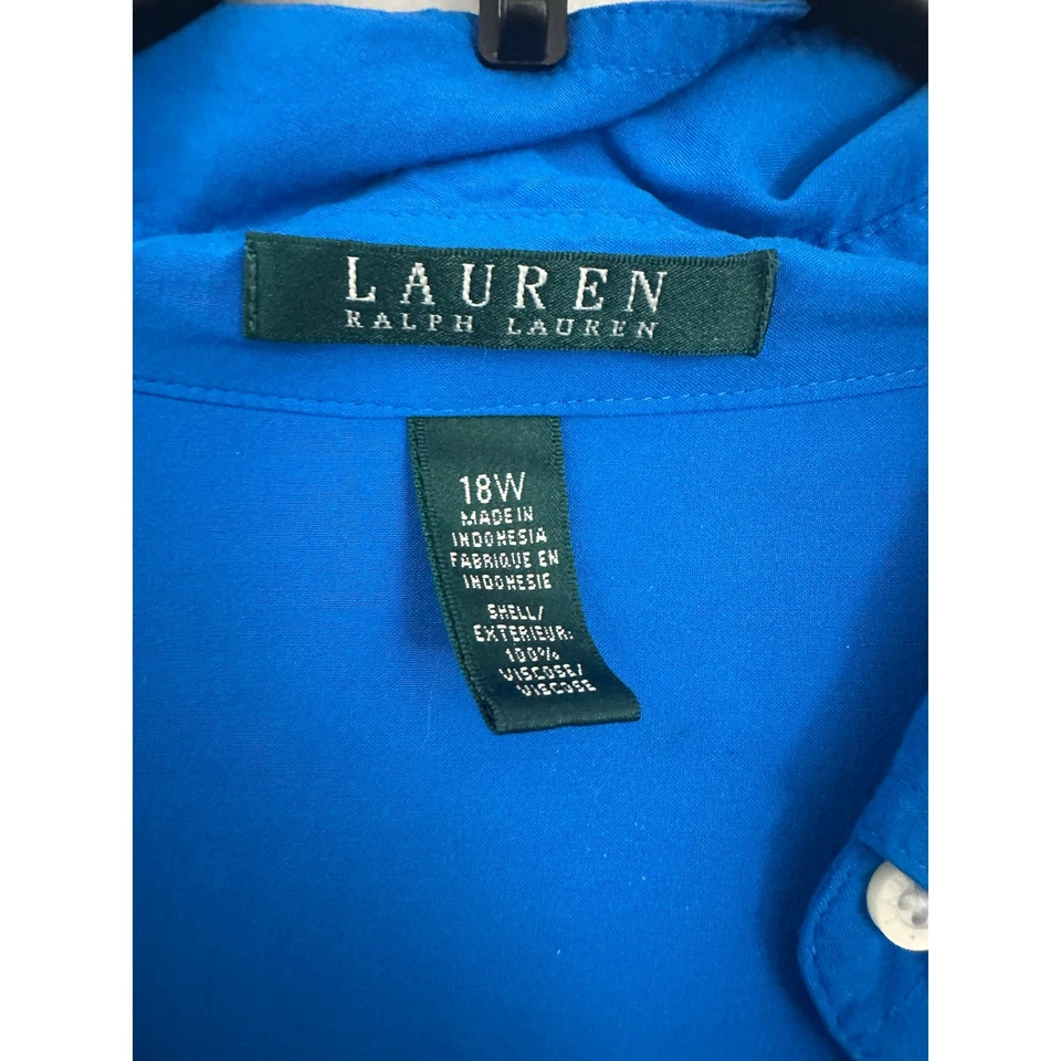 LRL Ralph Lauren Blue Shirt Dress 18W Office Mature Coastal - Image 4 of 4