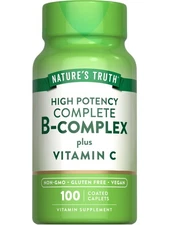 High Potency Vegan B Complex Vitamins 100 Count Coated Caplets Non GMO