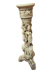 Indian Carved Resin Candle Holder with Goddess and Elephant Design 38cm Vintage
