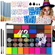 42 Color Face Painting Kit for Kids Water Activated Face Paint Palette Rainbo...