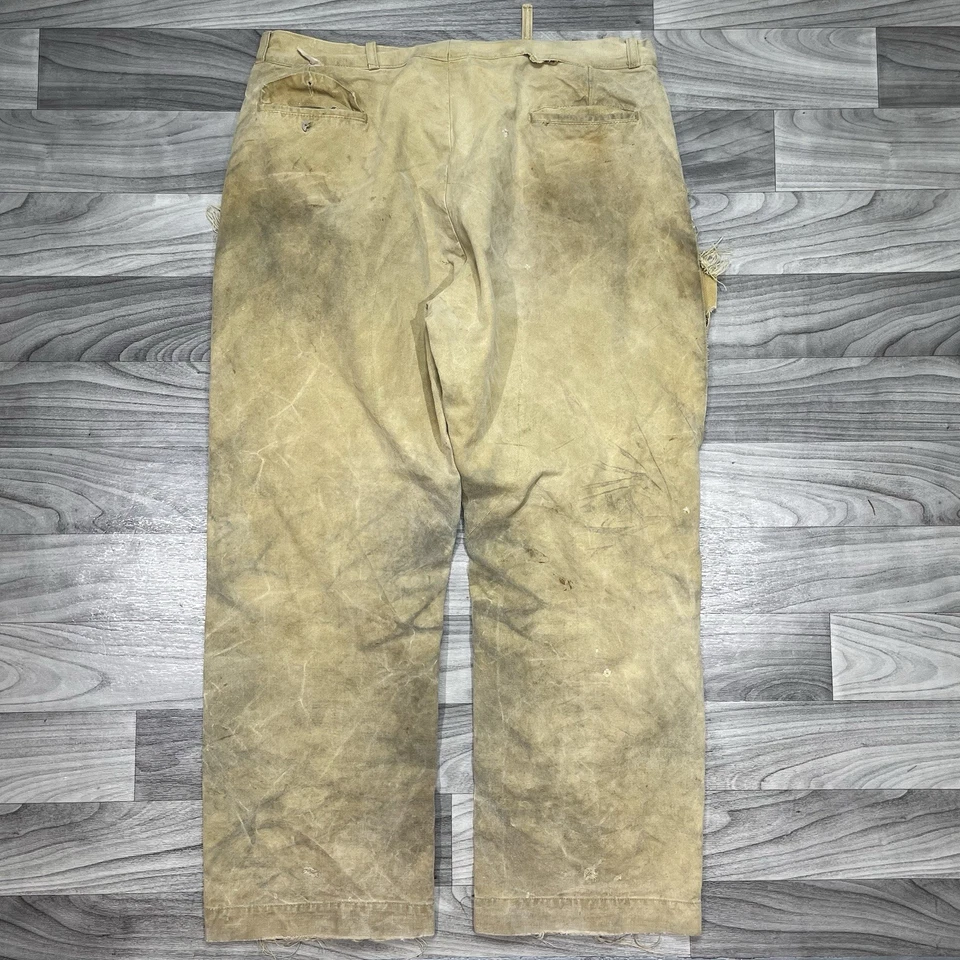 Vintage 1920s Canvas Hunting Pants Workwear Mens 36 x 30 Distressed Thrashed - Image 2 of 4