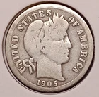 1905 BARBER DIME -- Good+ (G+)